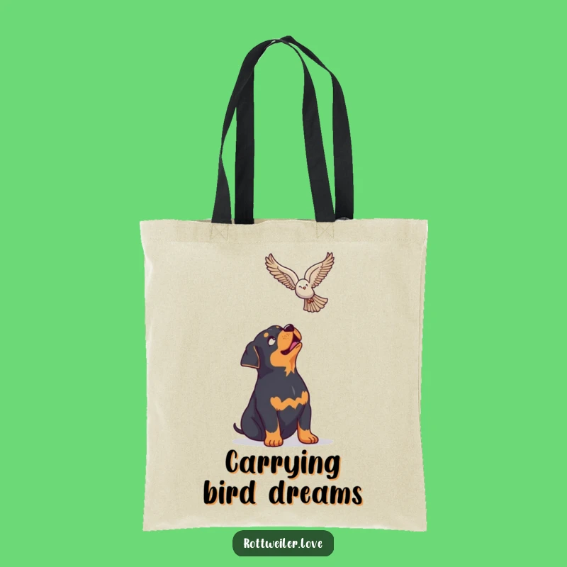 Funny Rottweiler Bird Tote Bag, Enthusiastic Dog Accessory, Hilarious Nature Gift