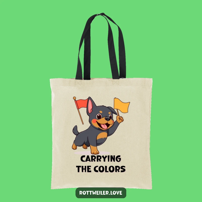 Funny Rottweiler Flag Waving Tote Bag - Energetic Dog Accessory Gift