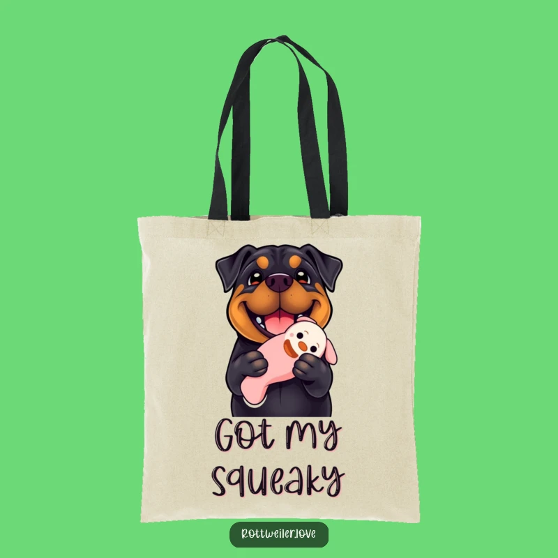 Funny Rottweiler Tote Bag: Big Smile, Squeaky Toy, Chic Dog Lover Accessory!