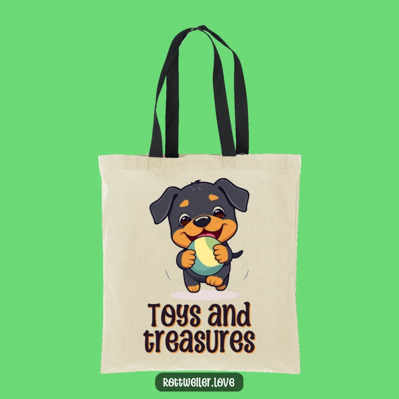 Funny Kawaii Rottweiler Chase Tote Bag: Playful Toy Glee, Eco-Friendly Dog Gift